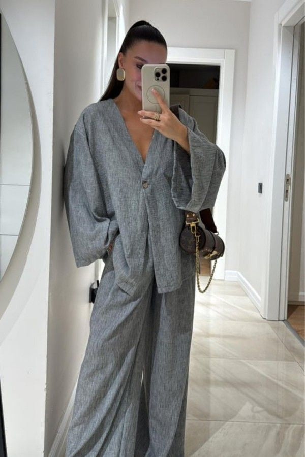 Dark Grey Oversized Linen Set