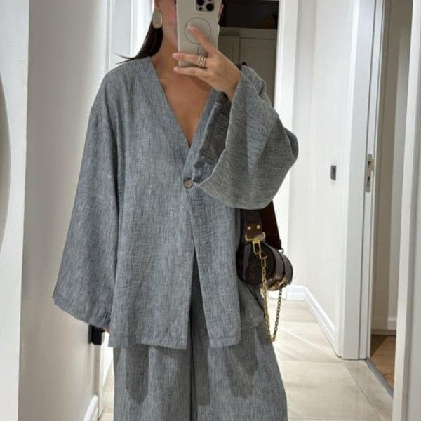 Dark Grey Oversized Linen Set