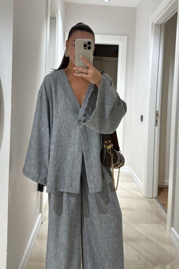 Dark Grey Oversized Linen Set
