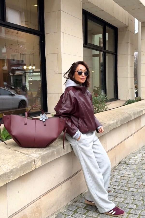 Oversized Burgundy Leather Jacket