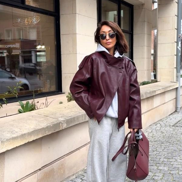 Oversized Burgundy Leather Jacket