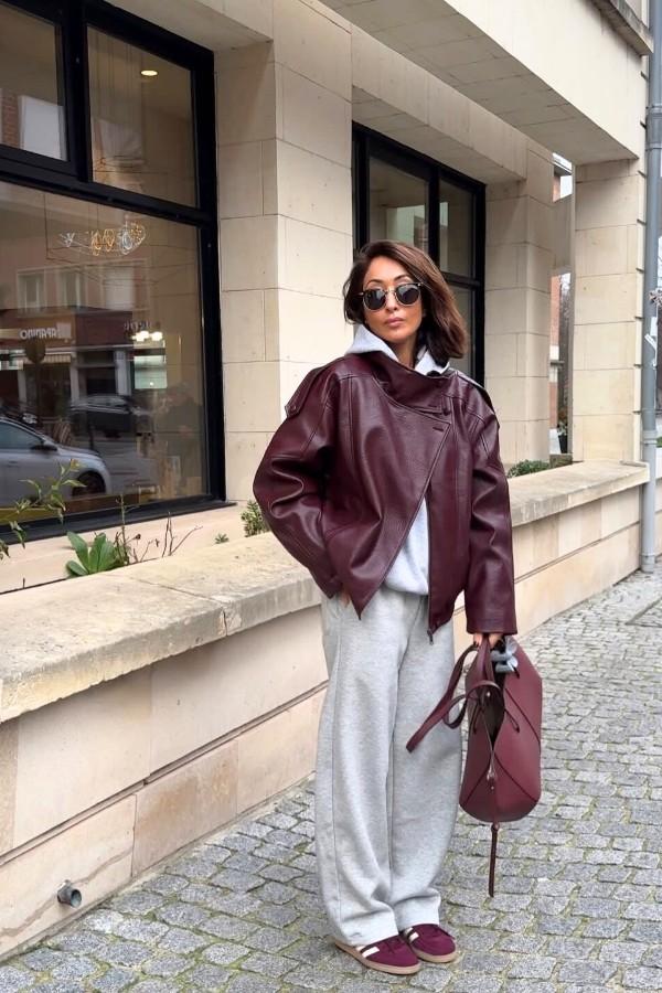 Oversized Burgundy Leather Jacket