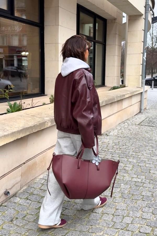 Oversized Burgundy Leather Jacket