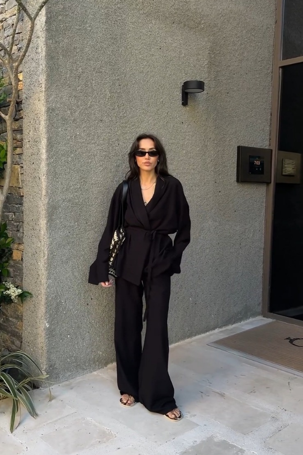 Basic Oversized Kimono Set In Black
