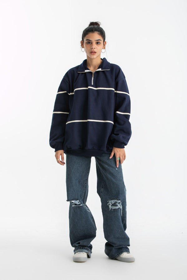 Zip up collar up sweater in Navy