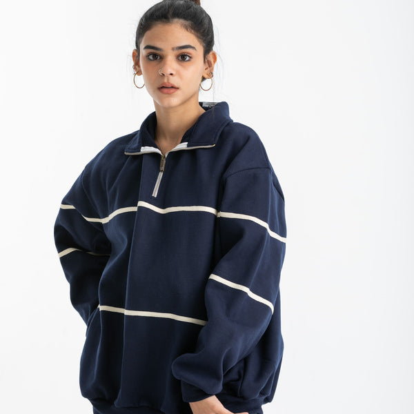 Zip up collar up sweater in Navy