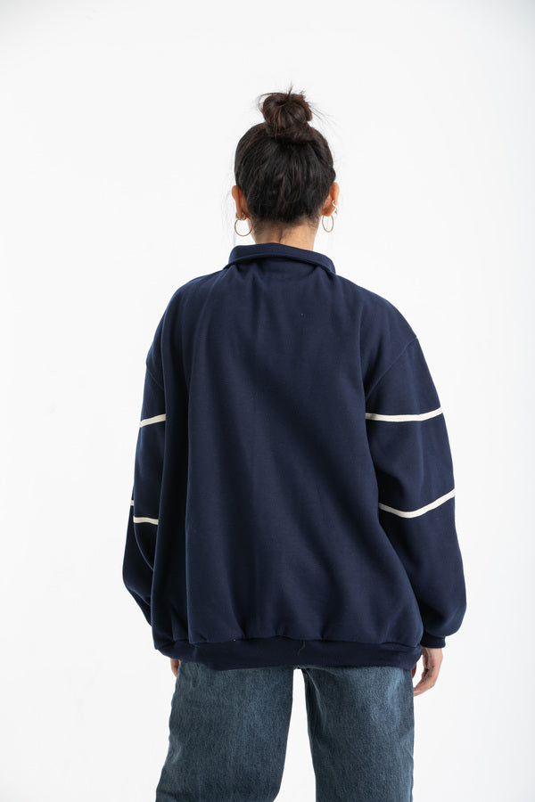Zip up collar up sweater in Navy