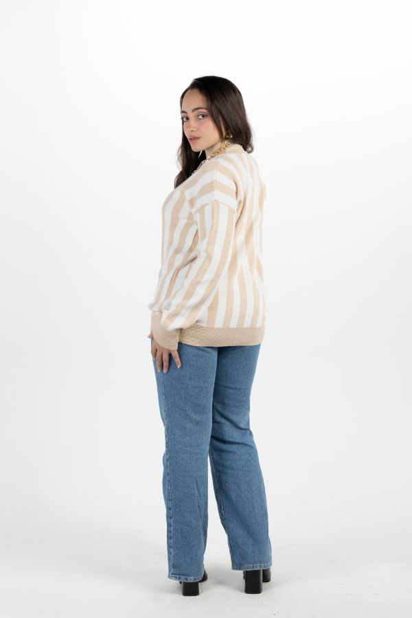 Striped Sweater In Beige & White