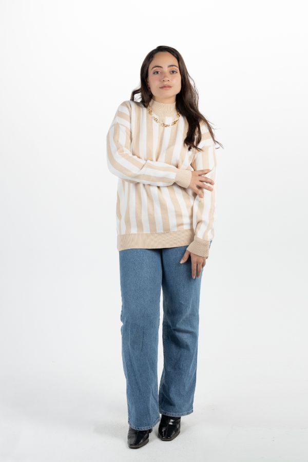 Striped Sweater In Beige & White