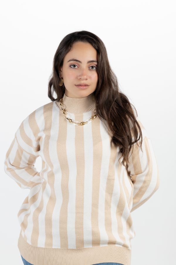 Striped Sweater In Beige & White