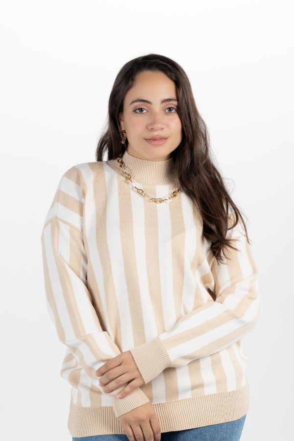 Striped Sweater In Beige & White