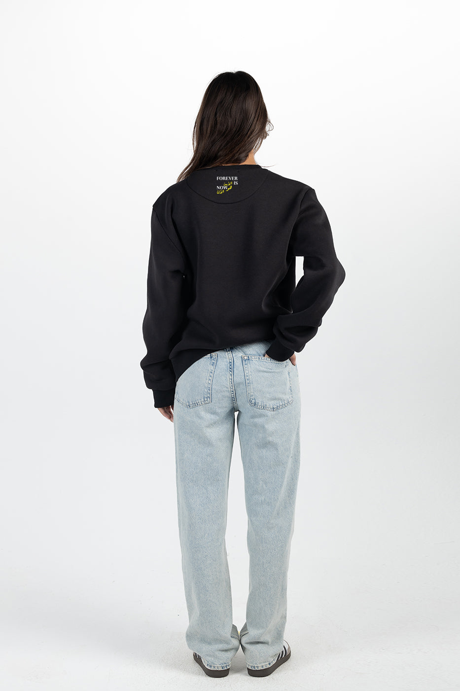 Blue Printed Unisex Crewneck In Black