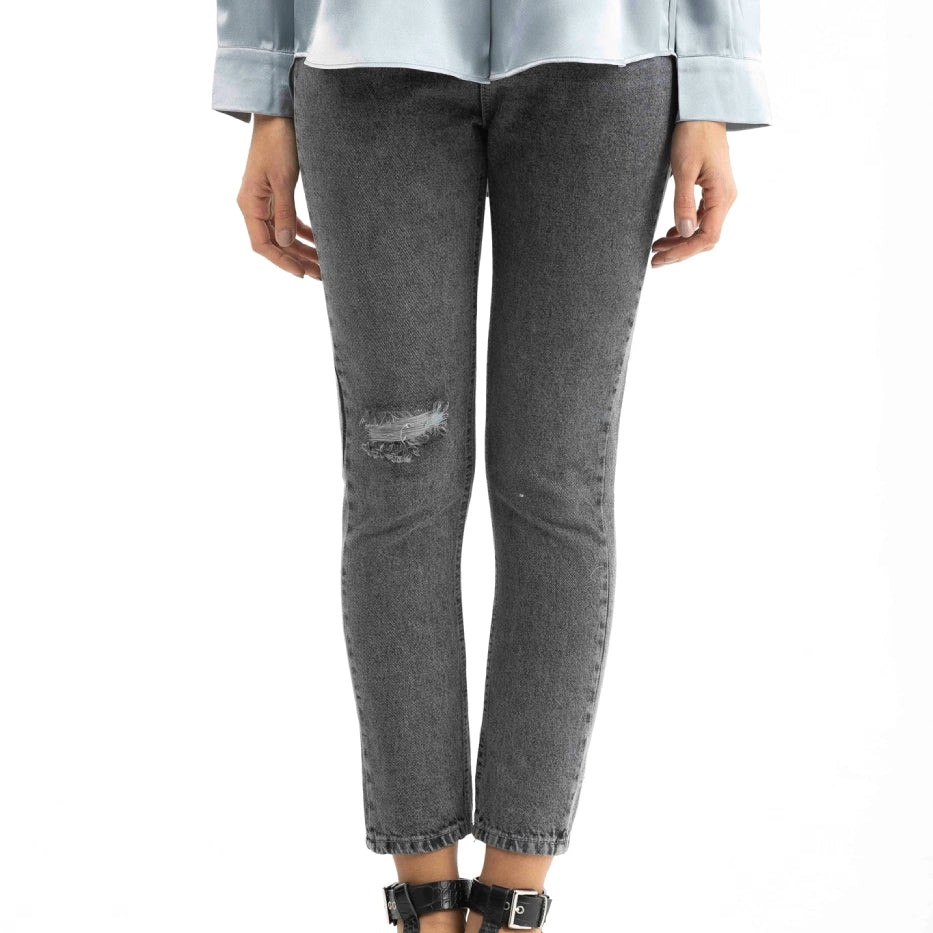 Dark Grey Ripped Detail Skinny Jeans