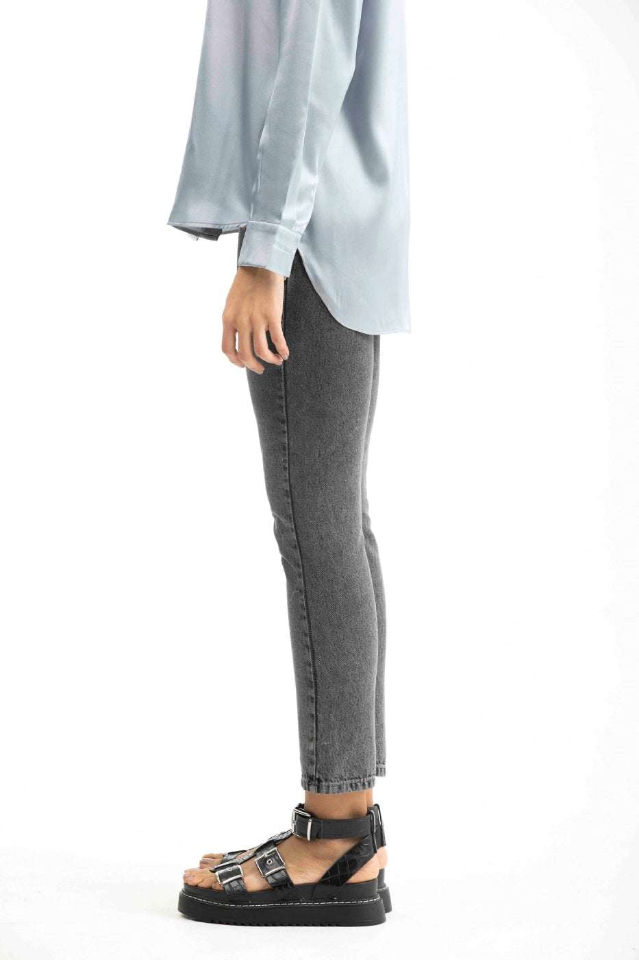 Dark Grey Ripped Detail Skinny Jeans