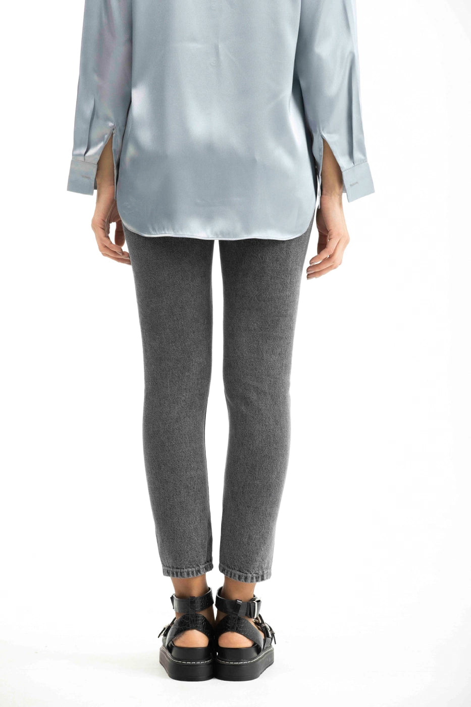 Dark Grey Ripped Detail Skinny Jeans
