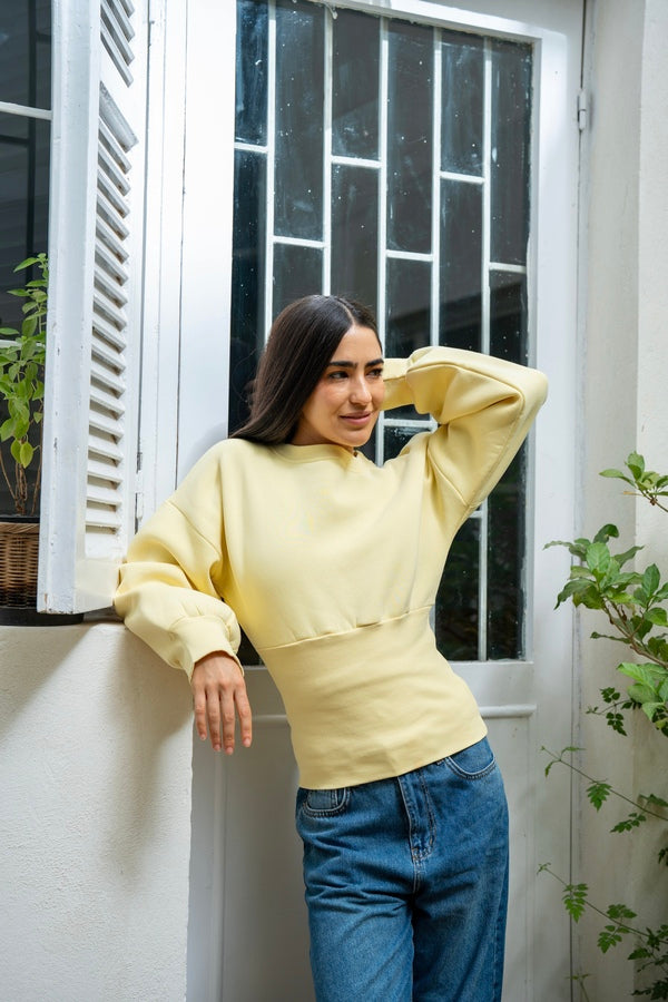 Yellow Fitted Waist Sweatshirt