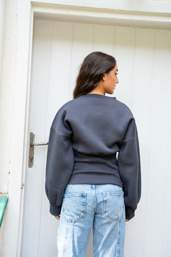 Grey Fitted Waist Sweatshirt