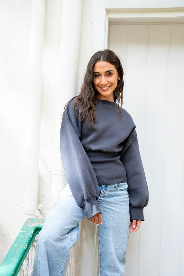 Grey Fitted Waist Sweatshirt