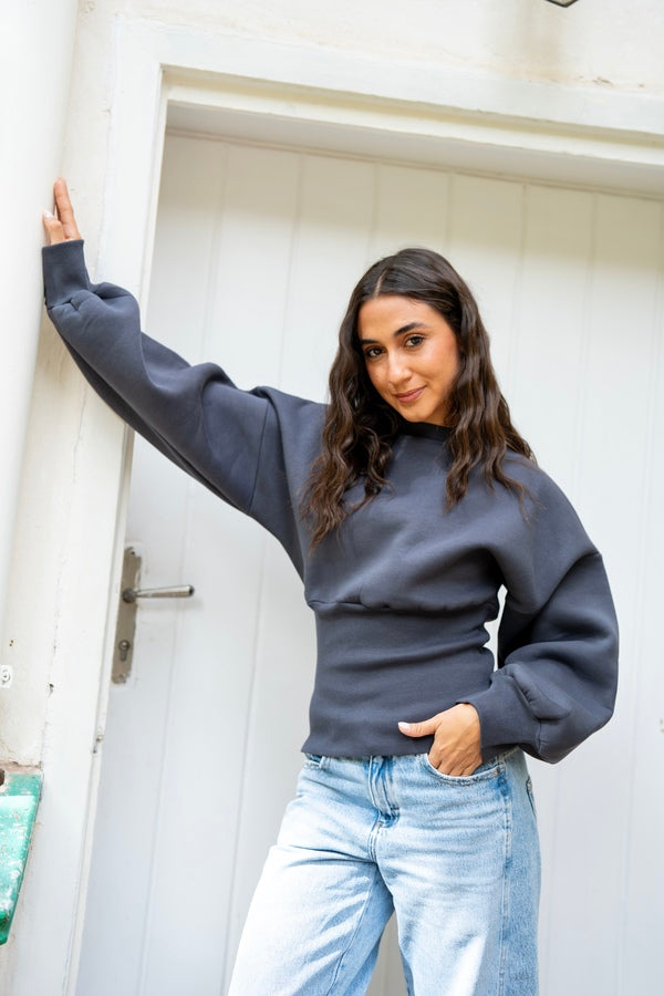 Grey Fitted Waist Sweatshirt