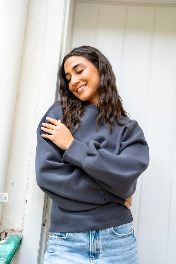 Grey Fitted Waist Sweatshirt