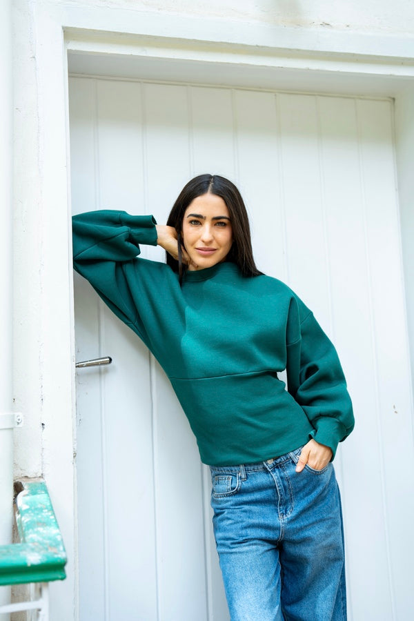 Green Fitted Waist Sweatshirt
