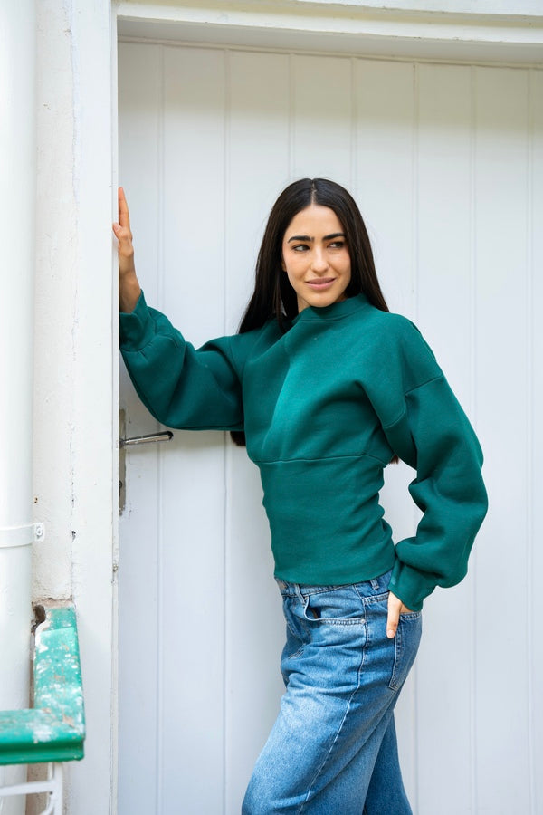 Green Fitted Waist Sweatshirt