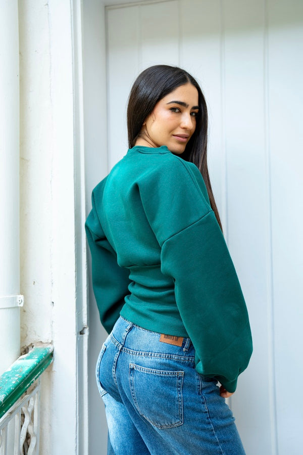 Green Fitted Waist Sweatshirt