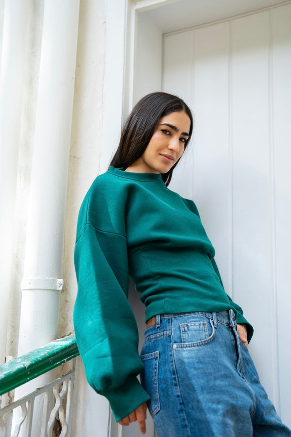 Green Fitted Waist Sweatshirt