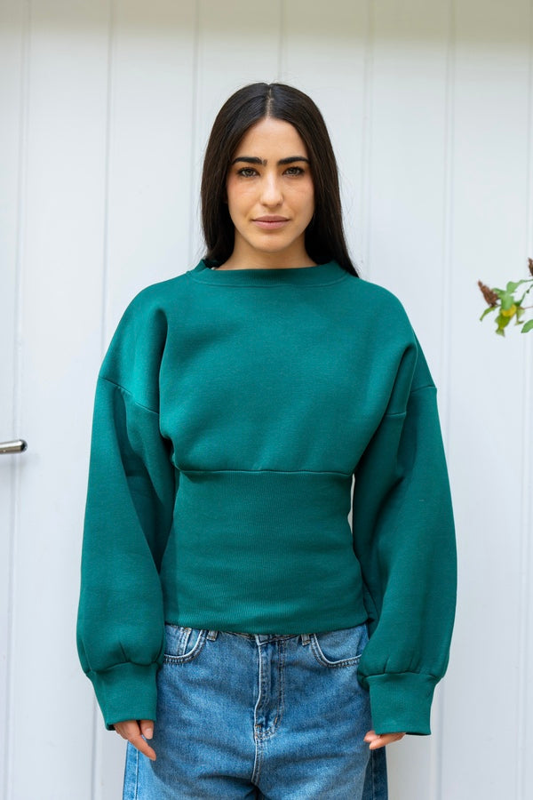 Green Fitted Waist Sweatshirt