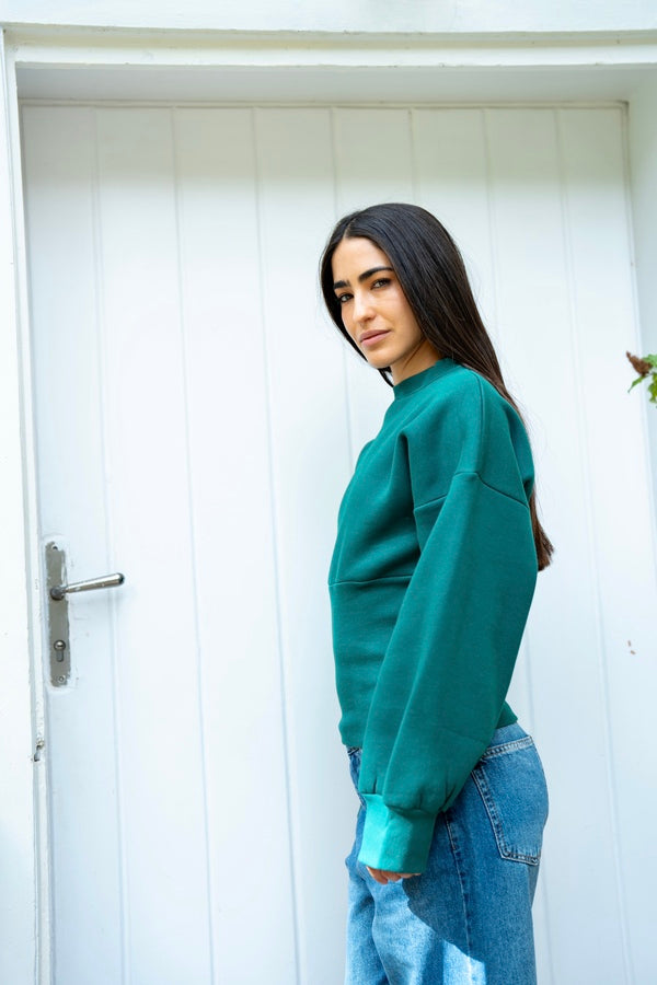 Green Fitted Waist Sweatshirt