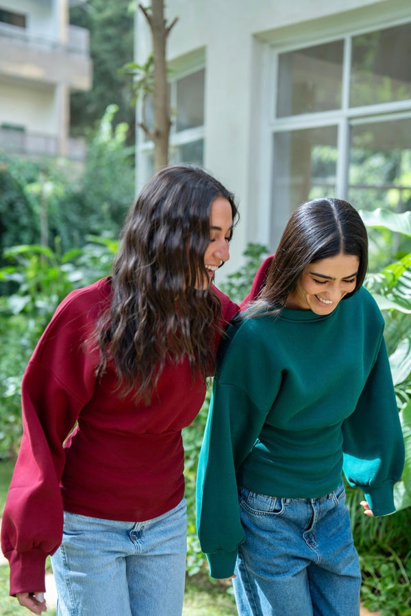Green Fitted Waist Sweatshirt