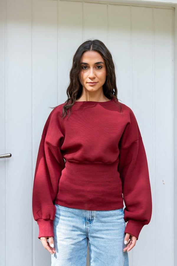 Burgundy Fitted Waist Sweatshirt