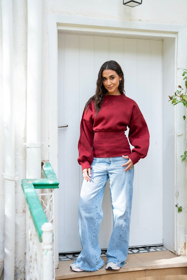 Burgundy Fitted Waist Sweatshirt