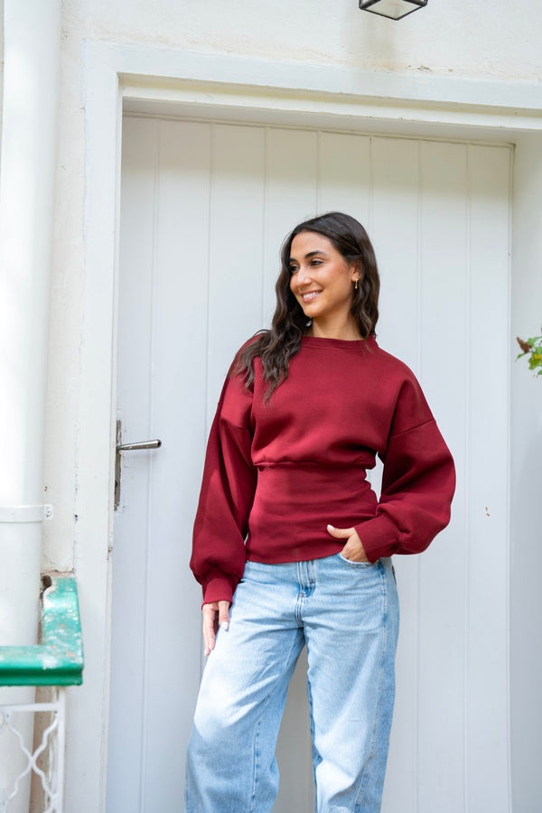 Burgundy Fitted Waist Sweatshirt