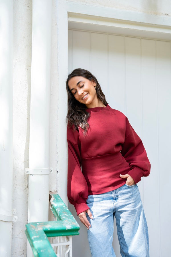 Burgundy Fitted Waist Sweatshirt