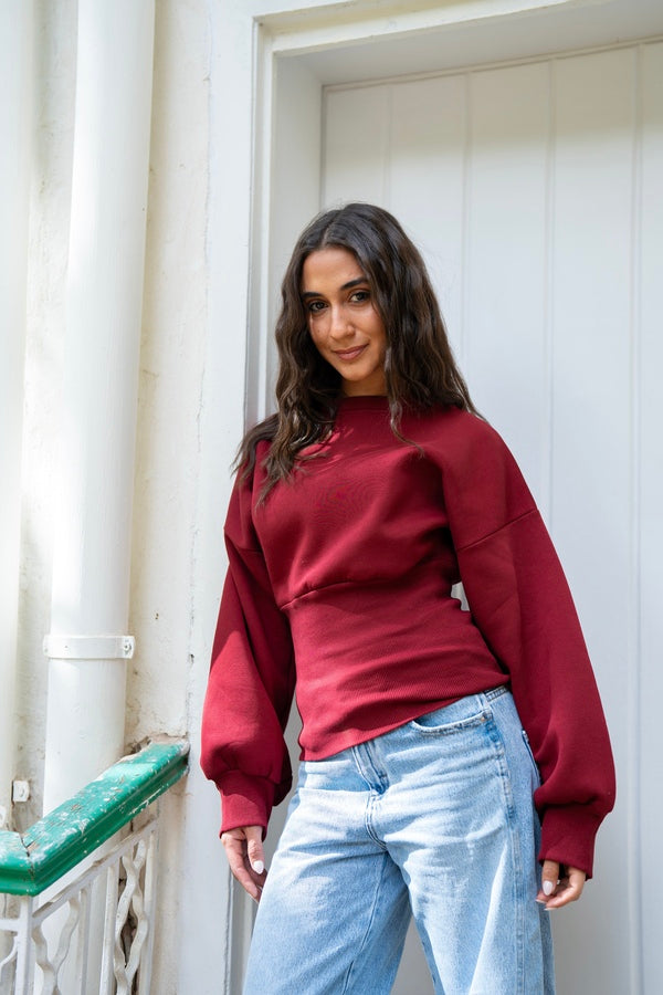 Burgundy Fitted Waist Sweatshirt