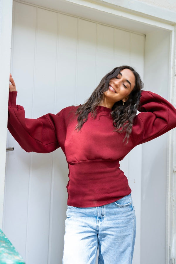 Burgundy Fitted Waist Sweatshirt