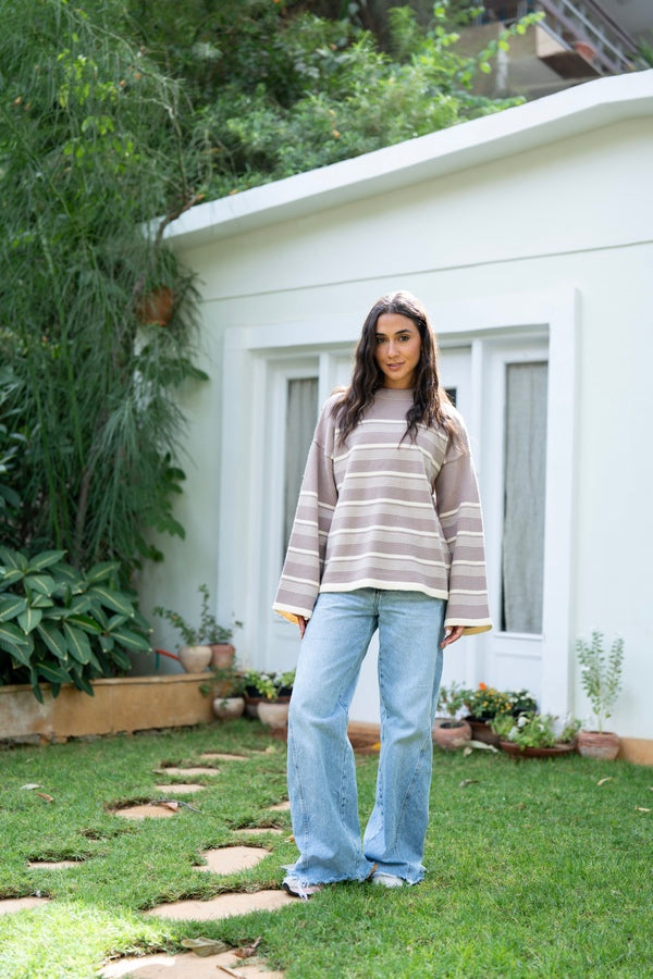 Beige Striped Sweater