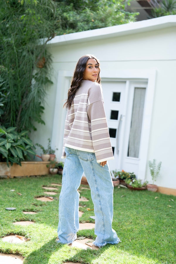 Beige Striped Sweater