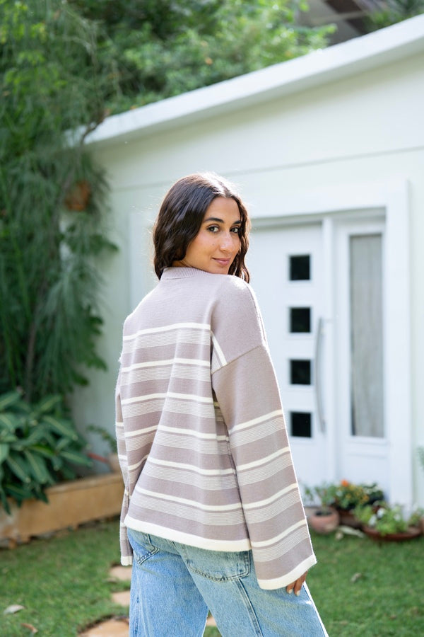 Beige Striped Sweater