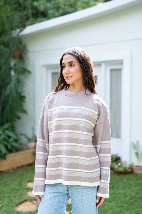 Beige Striped Sweater