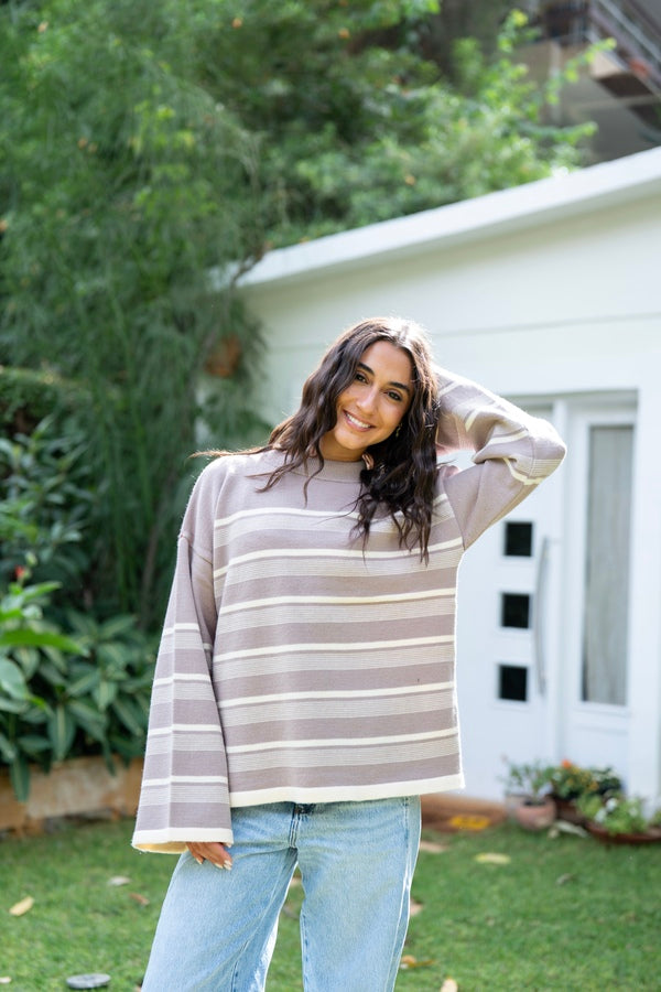 Beige Striped Sweater