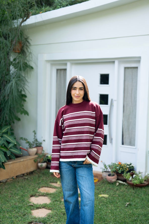 Burgundy Striped Sweater