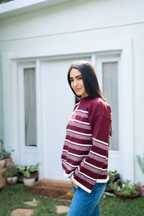 Burgundy Striped Sweater