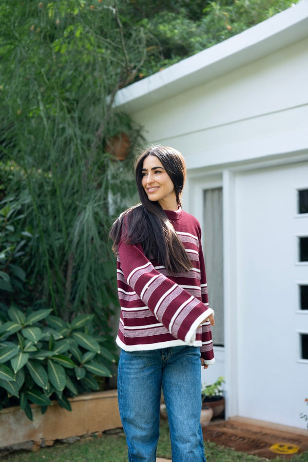 Burgundy Striped Sweater
