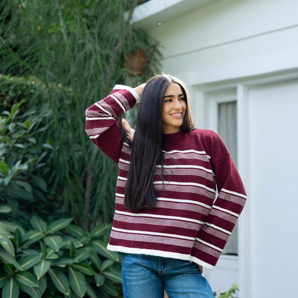 Burgundy Striped Sweater