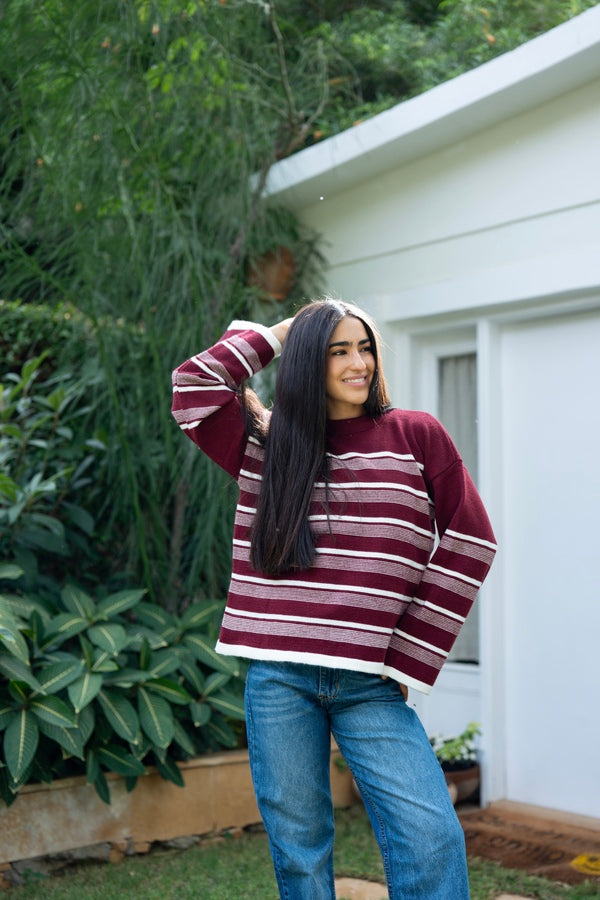 Burgundy Striped Sweater