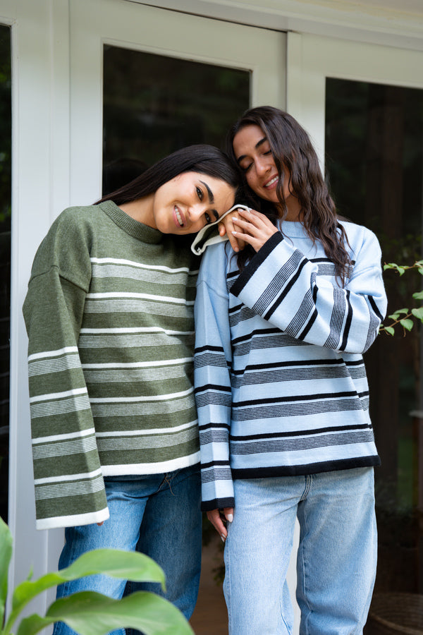 Olive Green  Striped Sweater