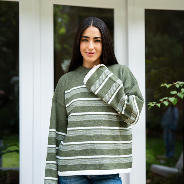 Olive Green  Striped Sweater