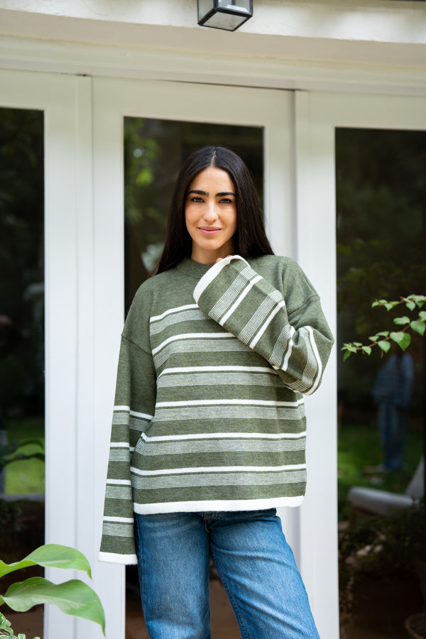 Olive Green  Striped Sweater